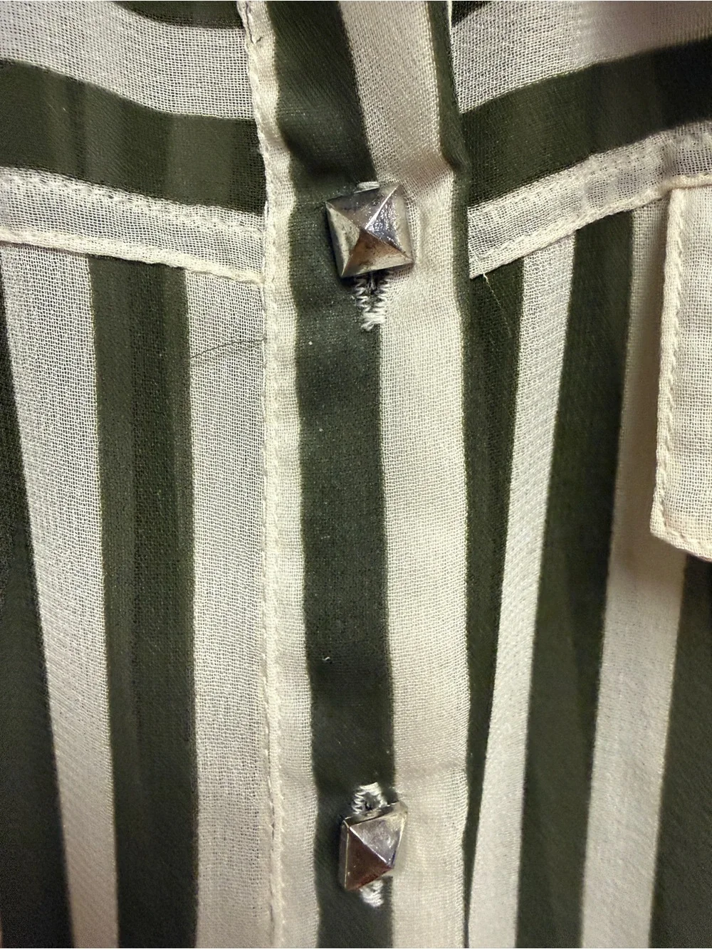 BFF Be Fun and Flirty Sheer Olive/White Blouse ✨Women's MED Pre Owned